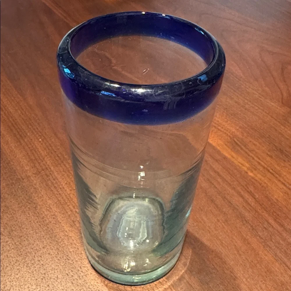 MEXICO HANDBLOWN GLASS COBALT BLUE REPLACEMENT TUMBLER BARWARE VINTAGE 90s 14 oz